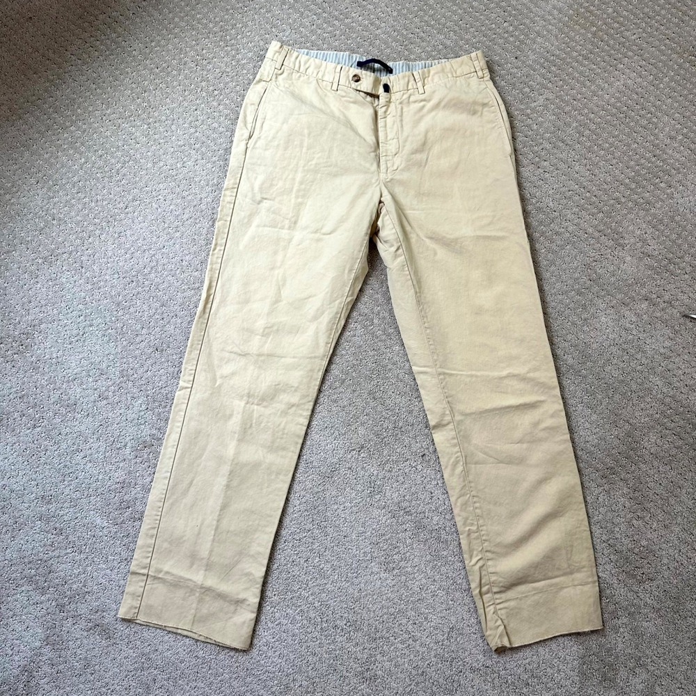 Incotex Pants Mens 38 Chino Lino Cotton Linen Trouser Light Yellow Unhemmed NWOT